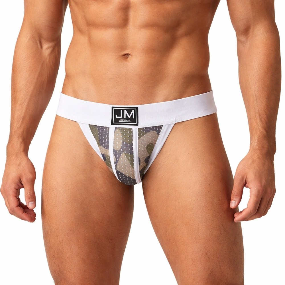 Jockmail XL (32-34) Mens Camo Mesh Jockstrap White Athletic Underwear JM233